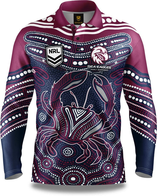Manly Sea Eagles 2025 NRL Mens Karumba Indigenous Fishing Shirt