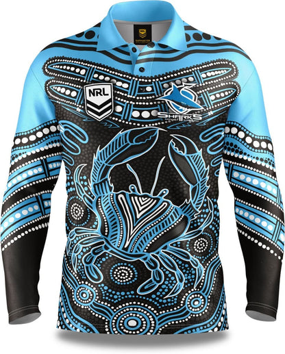Cronulla Sharks NRL Mens Karumba Indigenous Fishing Shirt