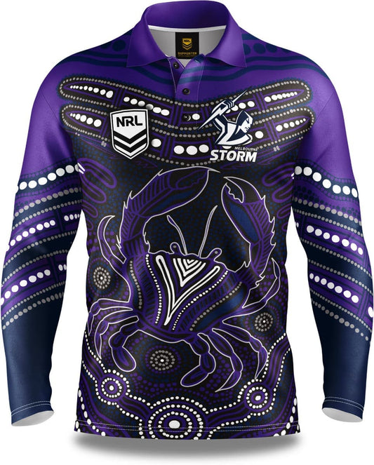 Melbourne Storm 2025 NRL Mens Karumba Indigenous Fishing Shirt