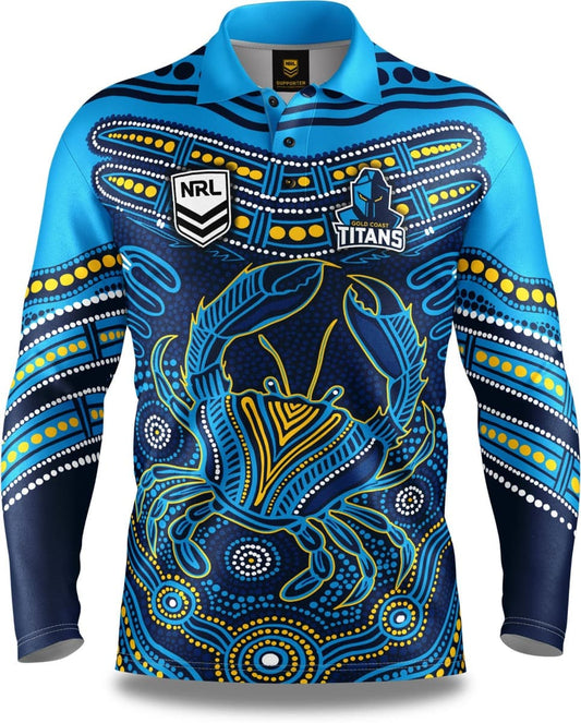 Gold Coast Titans 2025 NRL Mens Karumba Indigenous Fishing Shirt