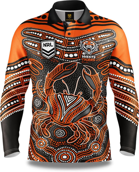 Wests Tigers 2025 NRL Mens Karumba Indigenous Fishing Shirt