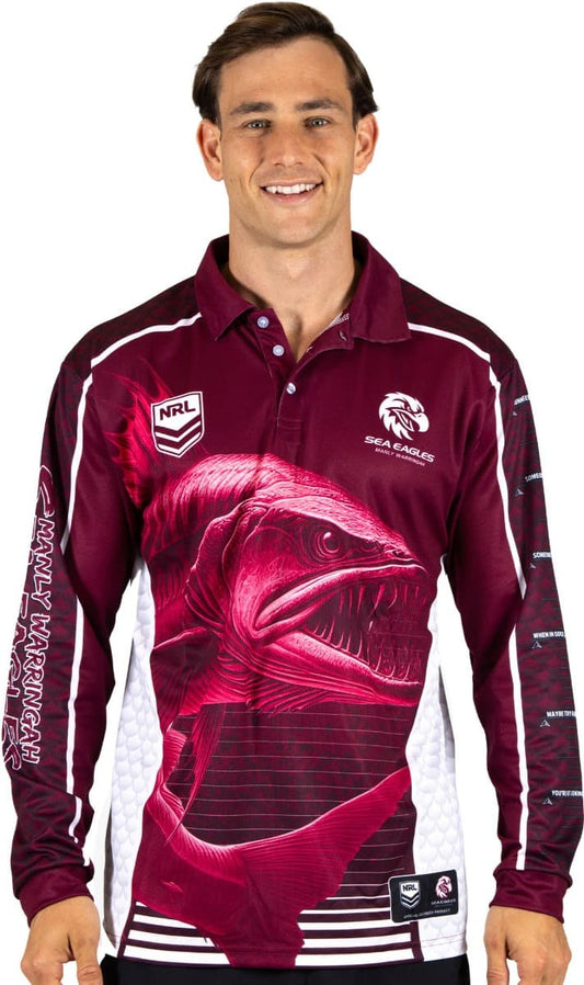 Manly Sea Eagles 2025 NRL Mens Barracuda Fishing Shirt
