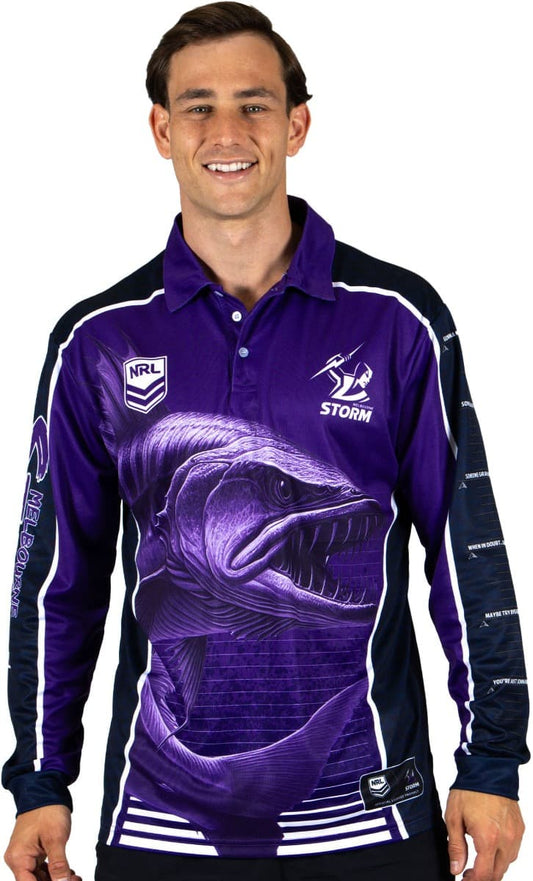 Melbourne Storm 2025 NRL Mens Barracuda Fishing Shirt