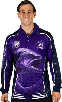 Melbourne Storm 2025 NRL Mens Barracuda Fishing Shirt