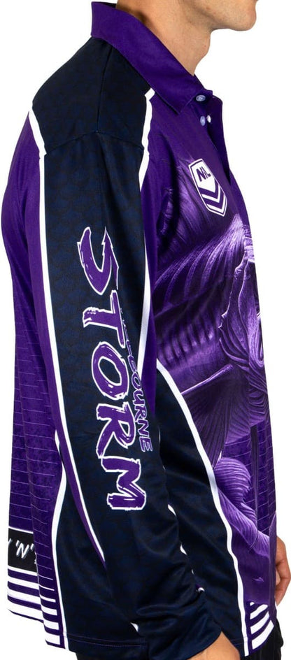 Melbourne Storm 2025 NRL Mens Barracuda Fishing Shirt