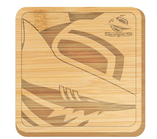 Cronulla Sharks Bamboo Cheeseboard 35cm x 35cm