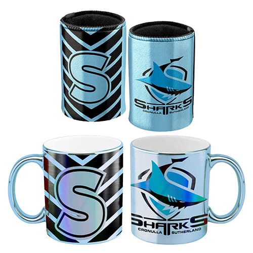 Cronulla Sharks NRL Metallic Can Cooler and Mug Pack