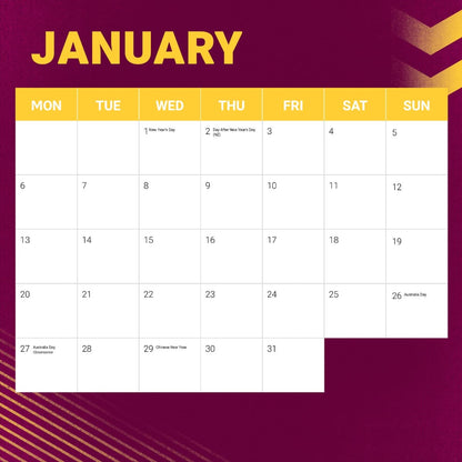 Brisbane Broncos 2025 NRL Team Wall Calendar