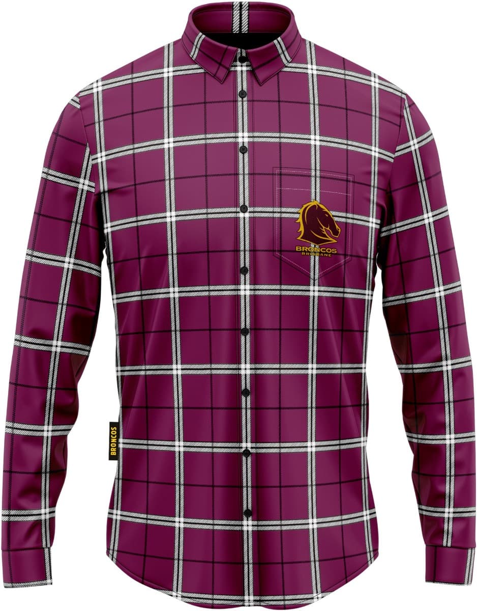 Brisbane Broncos NRL Mens Mustang Flannel Shirt