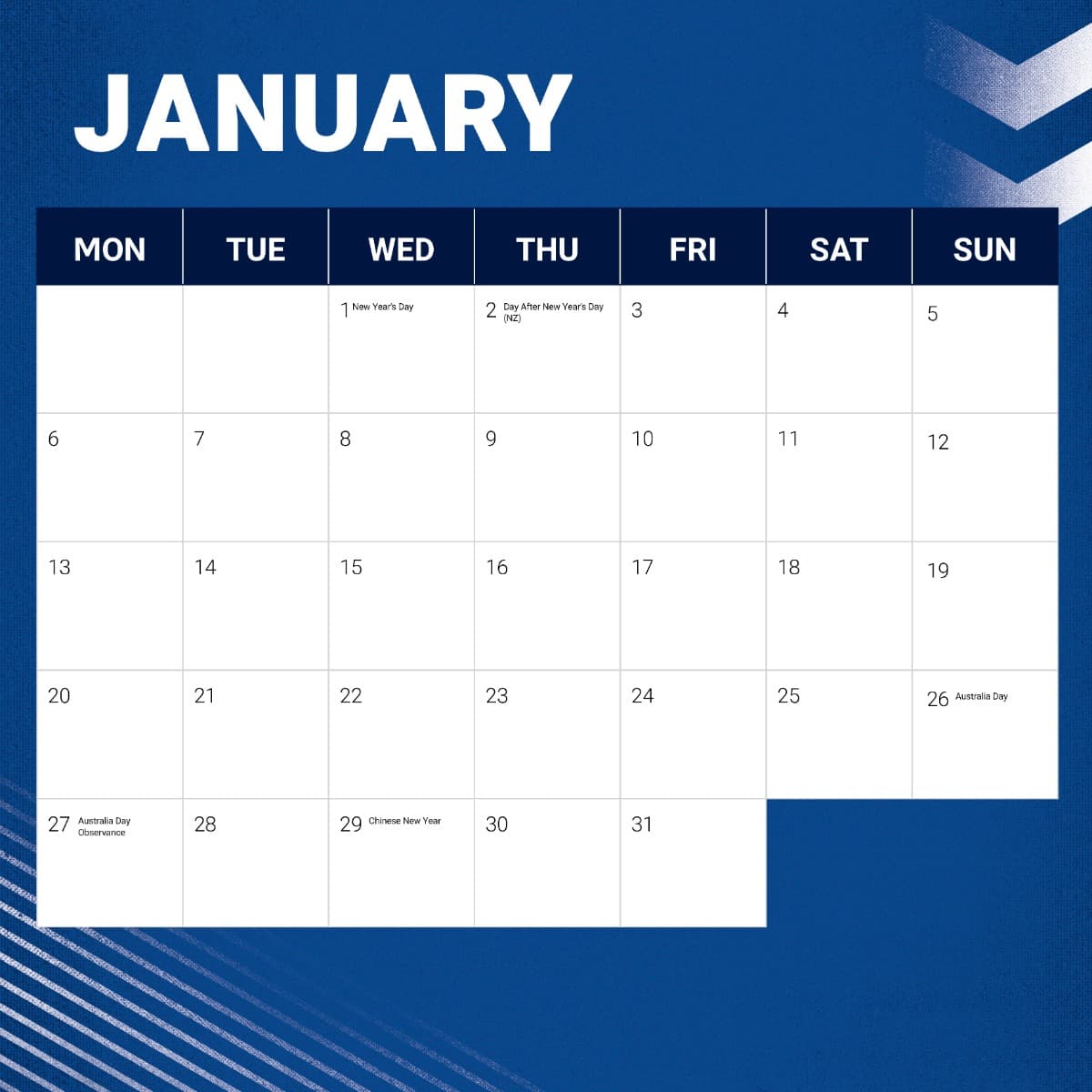 Canterbury Bulldogs 2025 NRL Team Wall Calendar