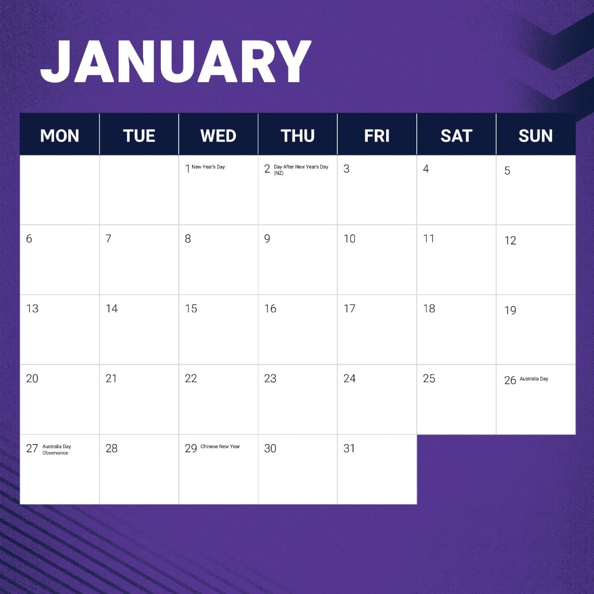 Melbourne Storm 2025 NRL Team Wall Calendar