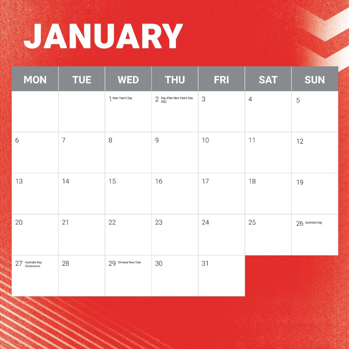 St George Illawarra Dragons 2025 NRL Team Wall Calendar