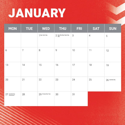 St George Illawarra Dragons 2025 NRL Team Wall Calendar
