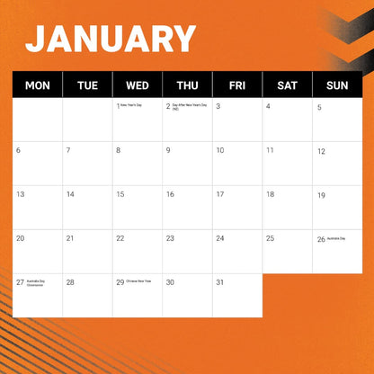 Wests Tigers 2025 NRL Team Wall Calendar