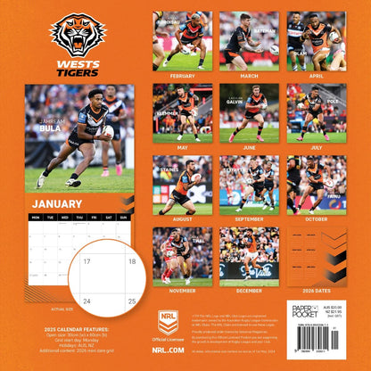 Wests Tigers 2025 NRL Team Wall Calendar