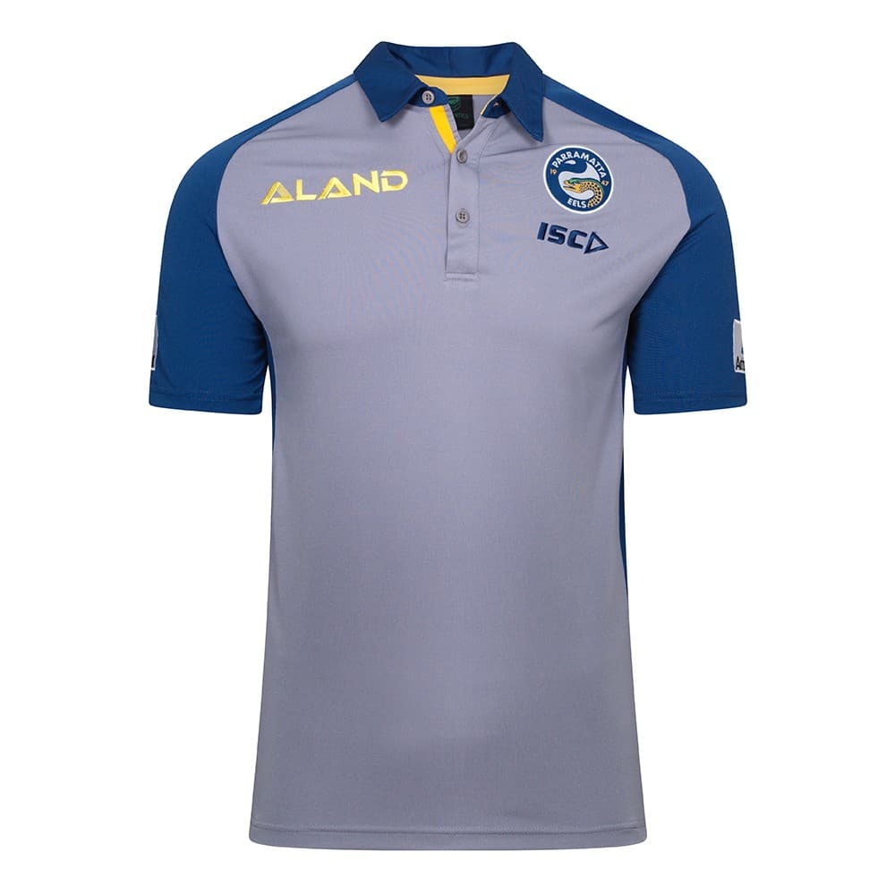 Parramatta Eels NRL Mens Mid Grey Media Polo Shirt