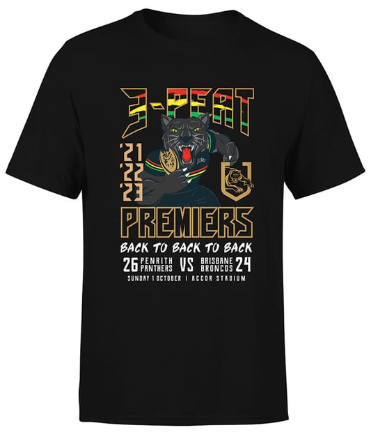Penrith Panthers 2023 NRL Mens Premiers Black Caricature Shirt