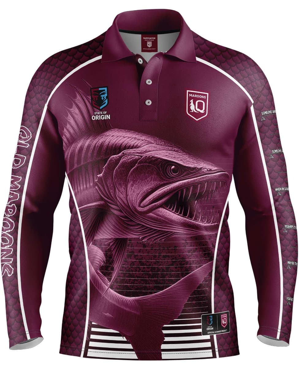 QLD Maroons 2025 State of Origin Mens Barracuda Fishing Shirt