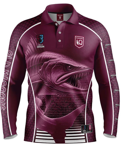 QLD Maroons 2025 State of Origin Mens Barracuda Fishing Shirt