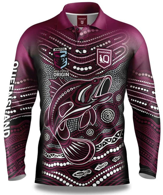 QLD Maroons State of Origin NRL Mens Jumping Barra Fishing Shirt