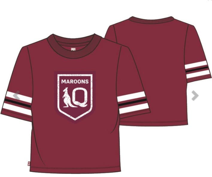 QLD Maroons 2023 State of Origin Ladies Cropped Stripe Crest Tee