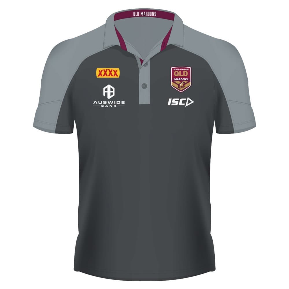 QLD Maroons State of Origin Mens Carbon Polo Shirt