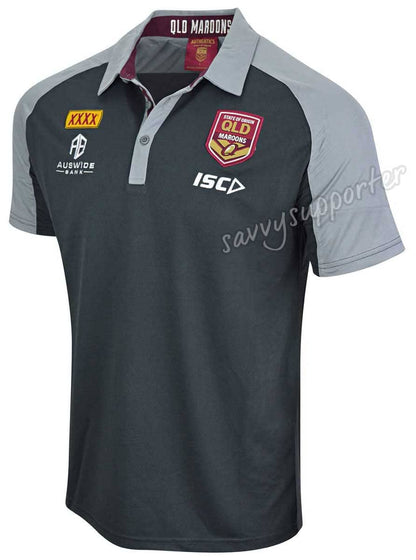 QLD Maroons State of Origin Mens Carbon Polo Shirt