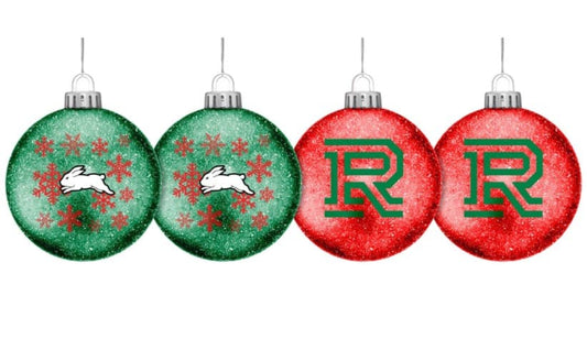 South Sydney Rabbitohs NRL Christmas Glitter Baubles (set of 4)