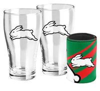 South Sydney Rabbitohs NRL 2 Pint Glasses & Can Cooler