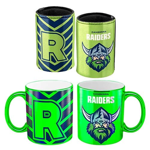 Canberra Raiders NRL Metallic Can Cooler and Mug Pack