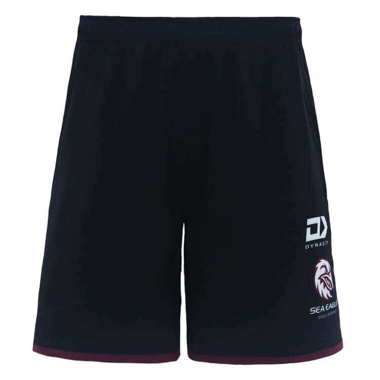 Manly Sea Eagles 2024 NRL Mens Black Gym Shorts Zip Pockets