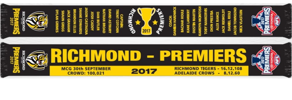Richmond Tigers 2017 AFL Premiers Scarf