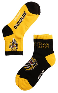 Richmond Tigers AFL Adults Banner 2 Pack Quarter Socks