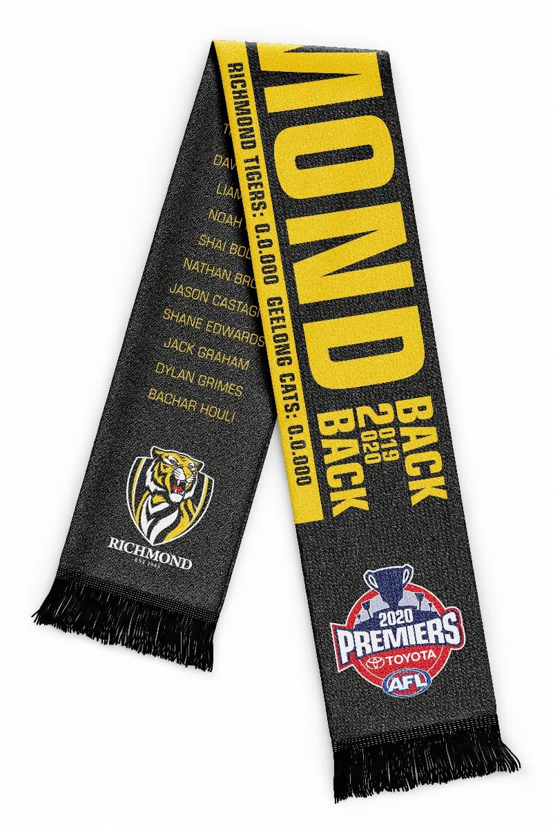 Richmond Tigers 2020 AFL Back to Back Premiers Scarf