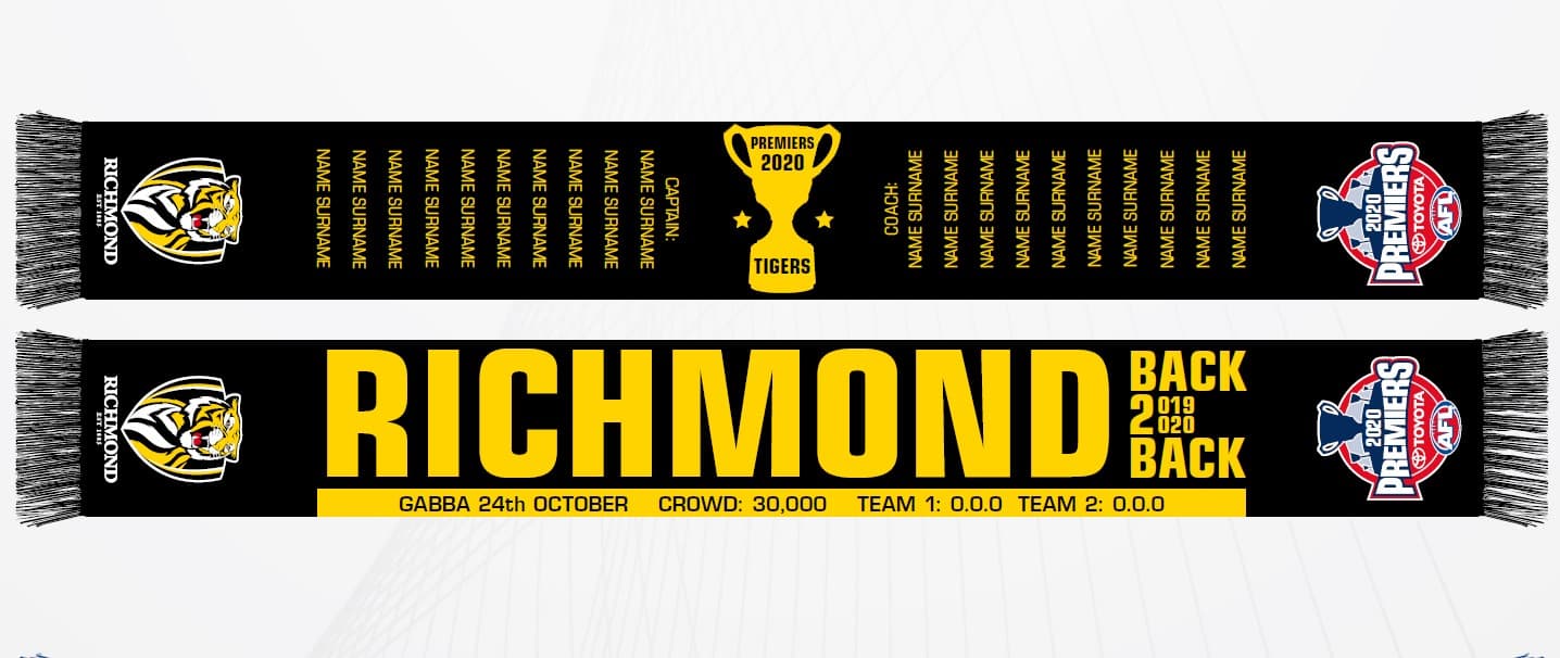 Richmond Tigers 2020 AFL Back to Back Premiers Scarf
