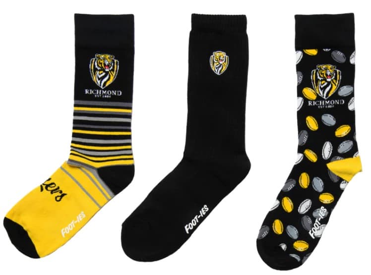 Richmond Tigers AFL Adults 3 Pack Socks Gift Box