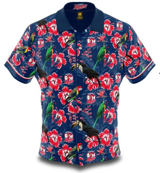 Sydney Roosters NRL Mens Hibiscus Hawaiian Shirt