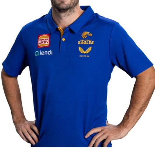 West Coast Eagles AFL Mens Blue Media Polo Shirt