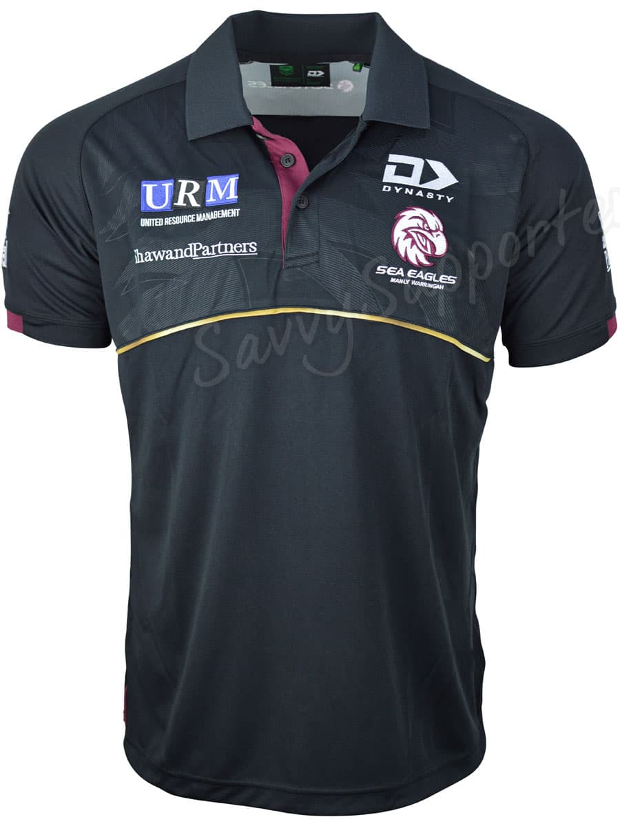 Manly Sea Eagles 2025 NRL Mens Black Media Polo Shirt