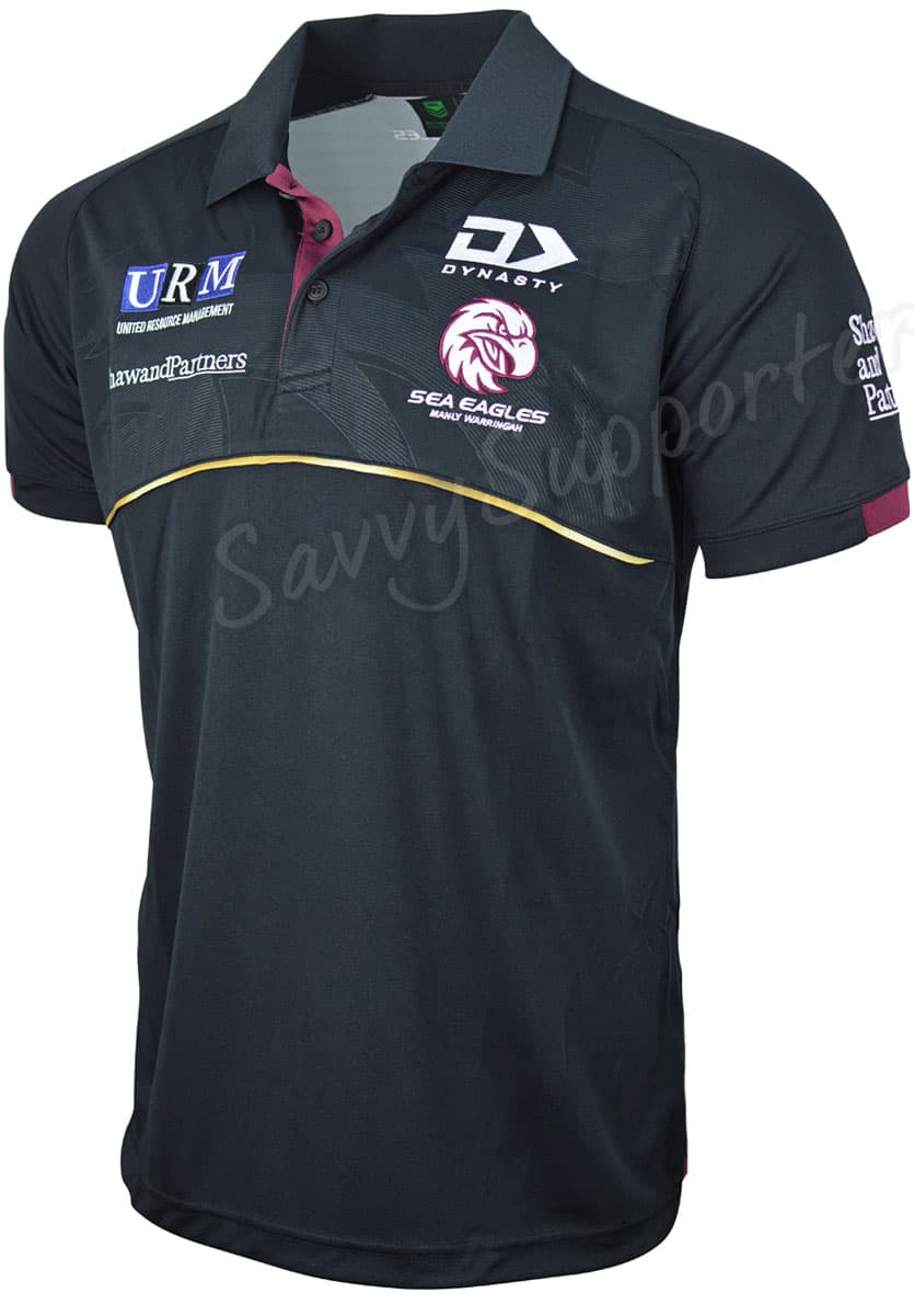 Manly Sea Eagles 2025 NRL Mens Black Media Polo Shirt