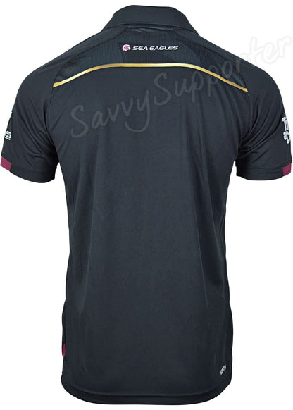 Manly Sea Eagles 2025 NRL Mens Black Media Polo Shirt
