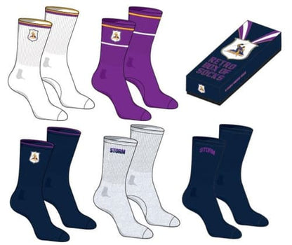 Melbourne Storm 2025 NRL Retro 5 Pack Box Socks