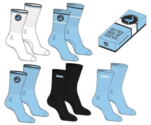 Cronulla Sharks 2025 NRL Retro 5 Pack Box Socks