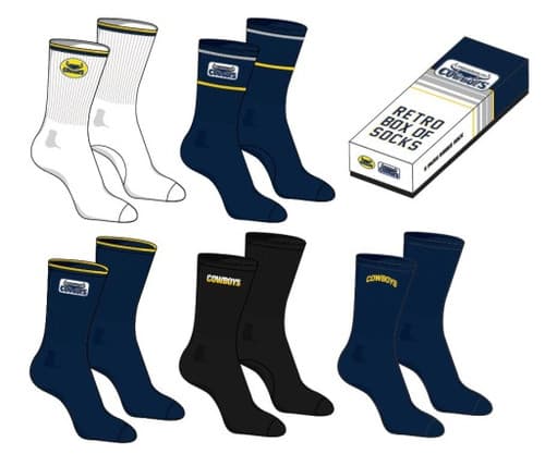 North Queensland Cowboys 2025 NRL Retro 5 Pack Box Socks
