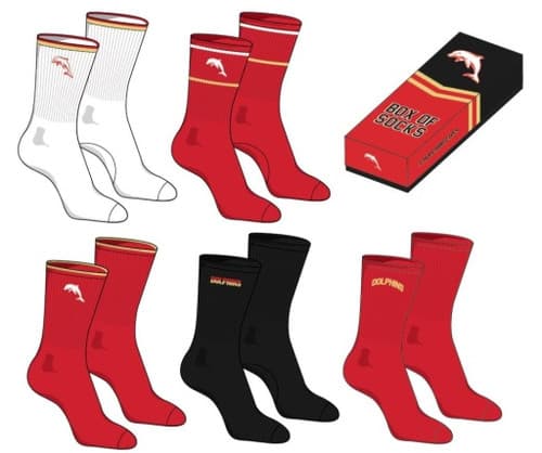 Dolphins 2025 NRL Retro 5 Pack Box Socks