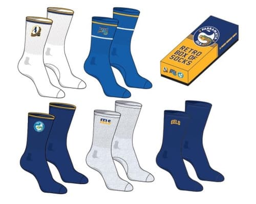 Parramatta Eels 2025 NRL Retro 5 Pack Box Socks