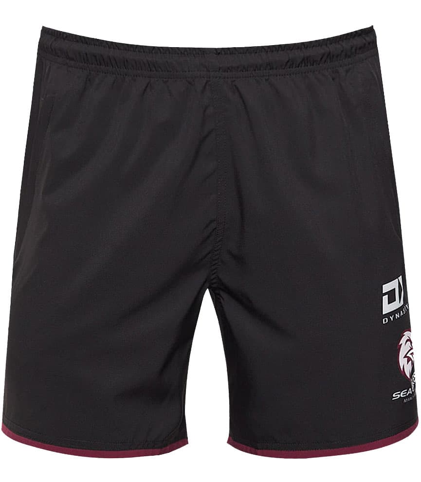 Manly Sea Eagles 2024 NRL Mens Black Gym Shorts Zip Pockets