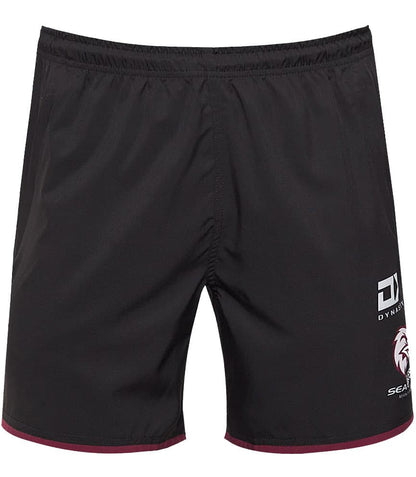 Manly Sea Eagles 2024 NRL Mens Black Gym Shorts Zip Pockets