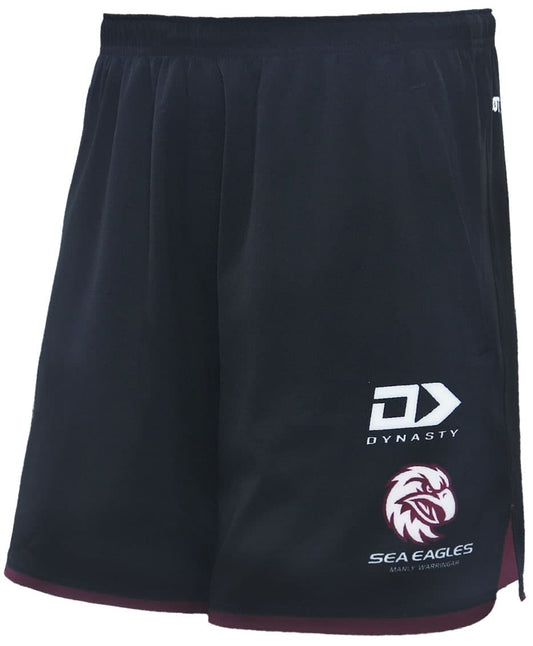 Manly Sea Eagles 2024 NRL Mens Black Gym Shorts Zip Pockets