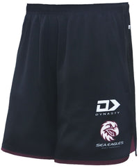 Manly Sea Eagles 2024 NRL Mens Black Gym Shorts Zip Pockets